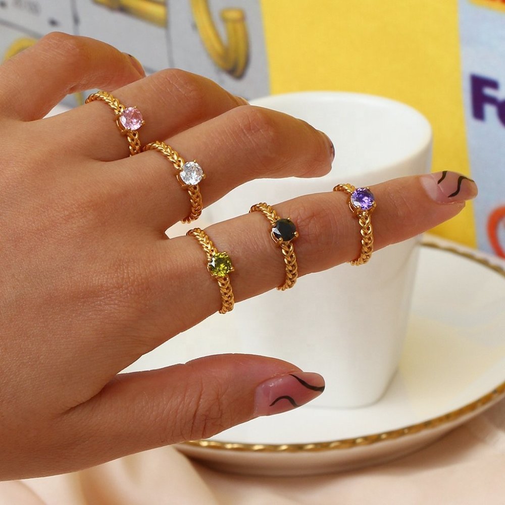 Purple Cubic Zirconia Woven Chain Adjustable Ring  PVD 18K Gold Plated S… - Picture 7 of 9
